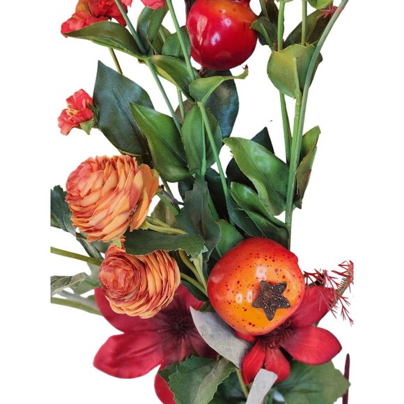 Artificial Fall Faux Floral Bouquet 13 Stems Red & Yellow Flowers Mixed Foliage - Picture 14 of 16